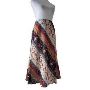 Vintage Y2K Wrapper Multicolored Patchwork Print Stretchy Midi Skirt